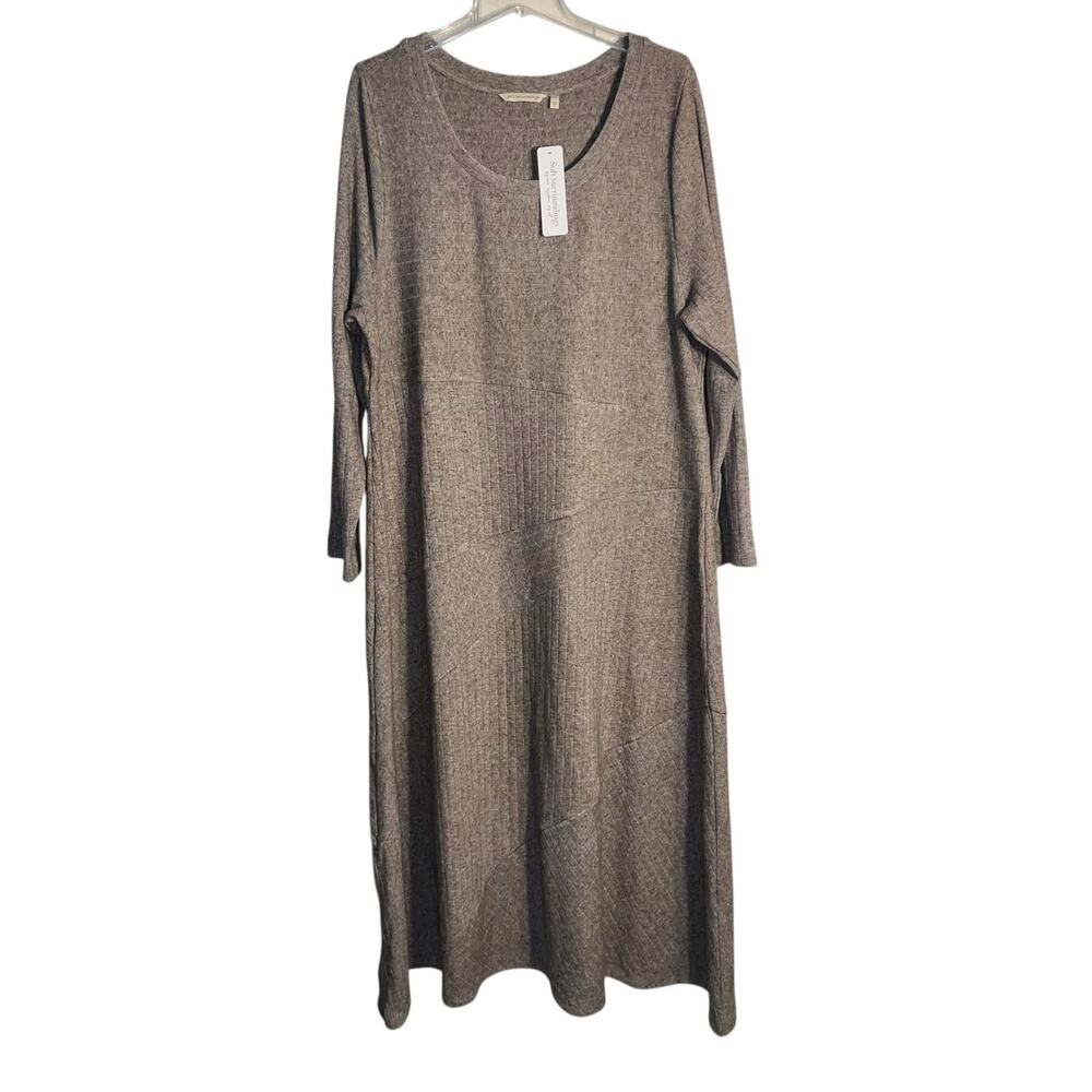 Soft Surroundings Clio Dress 2X Brown Heather Ribbed Knit Long Sleeve Maxi NWT - Picture 8 of 8